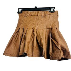 AKIRA Women Brown Chestnut Pleated Faux Leather Belted Waist Mini Skirt Medium
